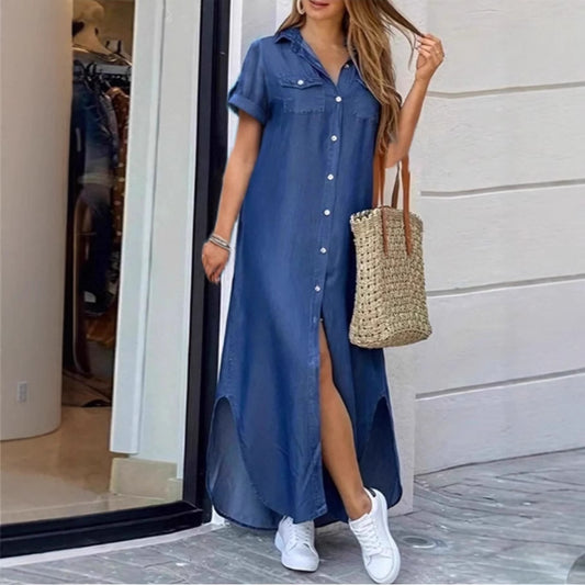 Damen Denim Hemdkleid mit Knopfdetails und seitlichem Schlitz Stalluxe