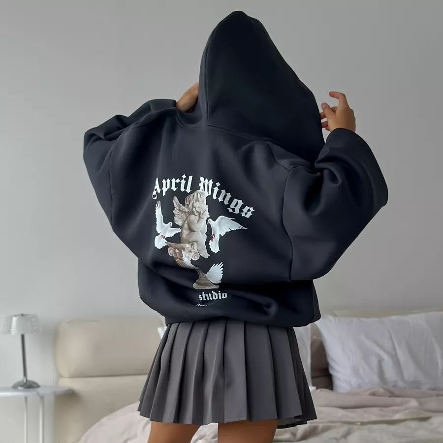 Damen Oversized Hoodie mit kunstvollem Druck Stalluxe Schwarz