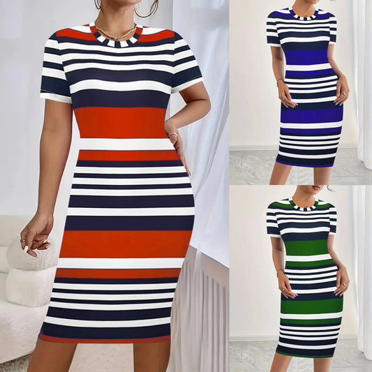 Damen gestreiftes Bodycon Midi Kleid Stalluxe