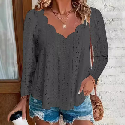 Damen luftiges Blusenshirt mit modernen Lochmuster und elegantem Ausschnitt Stalluxe