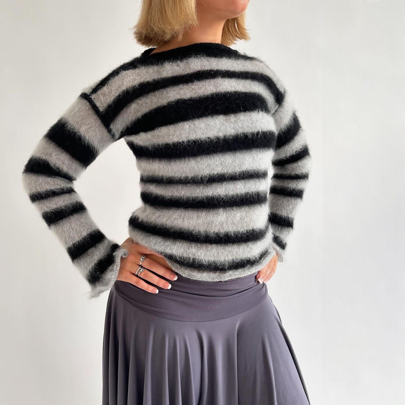 Damen Mohair-Strickpullover mit modischem Streifenmuster Stalluxe