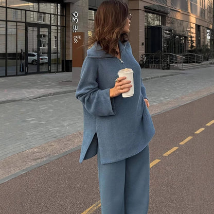 Damen Oversized Strickpullover mit Reißverschluss und weitem Schnitt Stalluxe