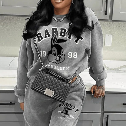 Damen Kuscheliges Sweatshirt und bequeme Jogginghose Set mit kreativen Druckdetails Stalluxe