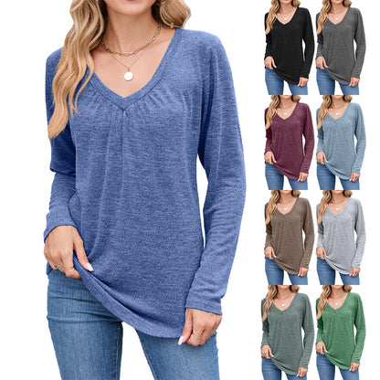 Damen Langarmshirt mit raffiniertem V-Ausschnitt und Falten Stalluxe