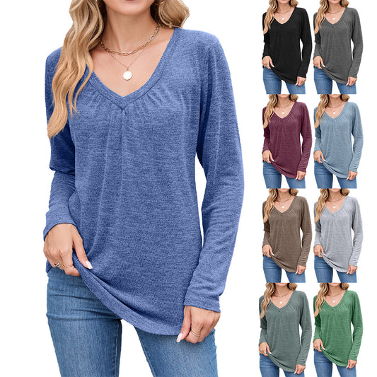 Damen Langarmshirt mit raffiniertem V-Ausschnitt und Falten Stalluxe