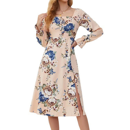 Damen Midi-Kleid mit floralem Muster und seitlichen Schlitzen Stalluxe