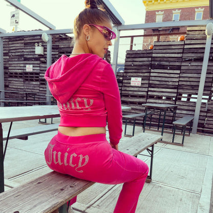 Damen luxuriöser Velours-Jogginganzug mit Glitzerakzenten und elastischem Bund Stalluxe