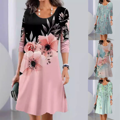 Damen A-Linien Kleid mit zartem floralem Muster Stalluxe