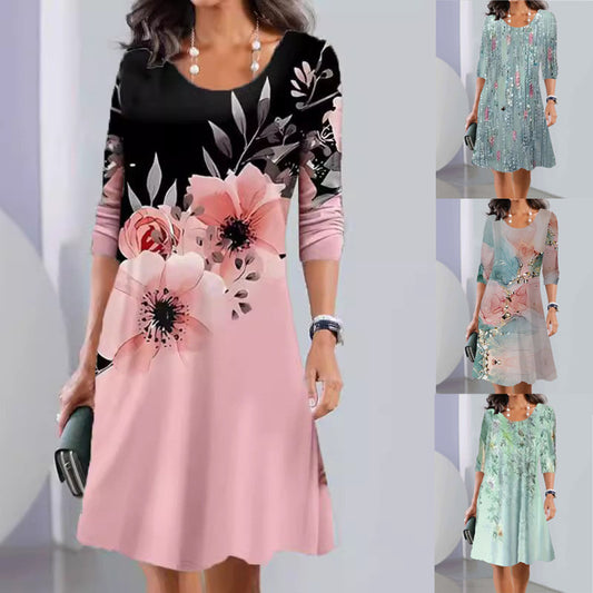 Damen A-Linien Kleid mit zartem floralem Muster Stalluxe
