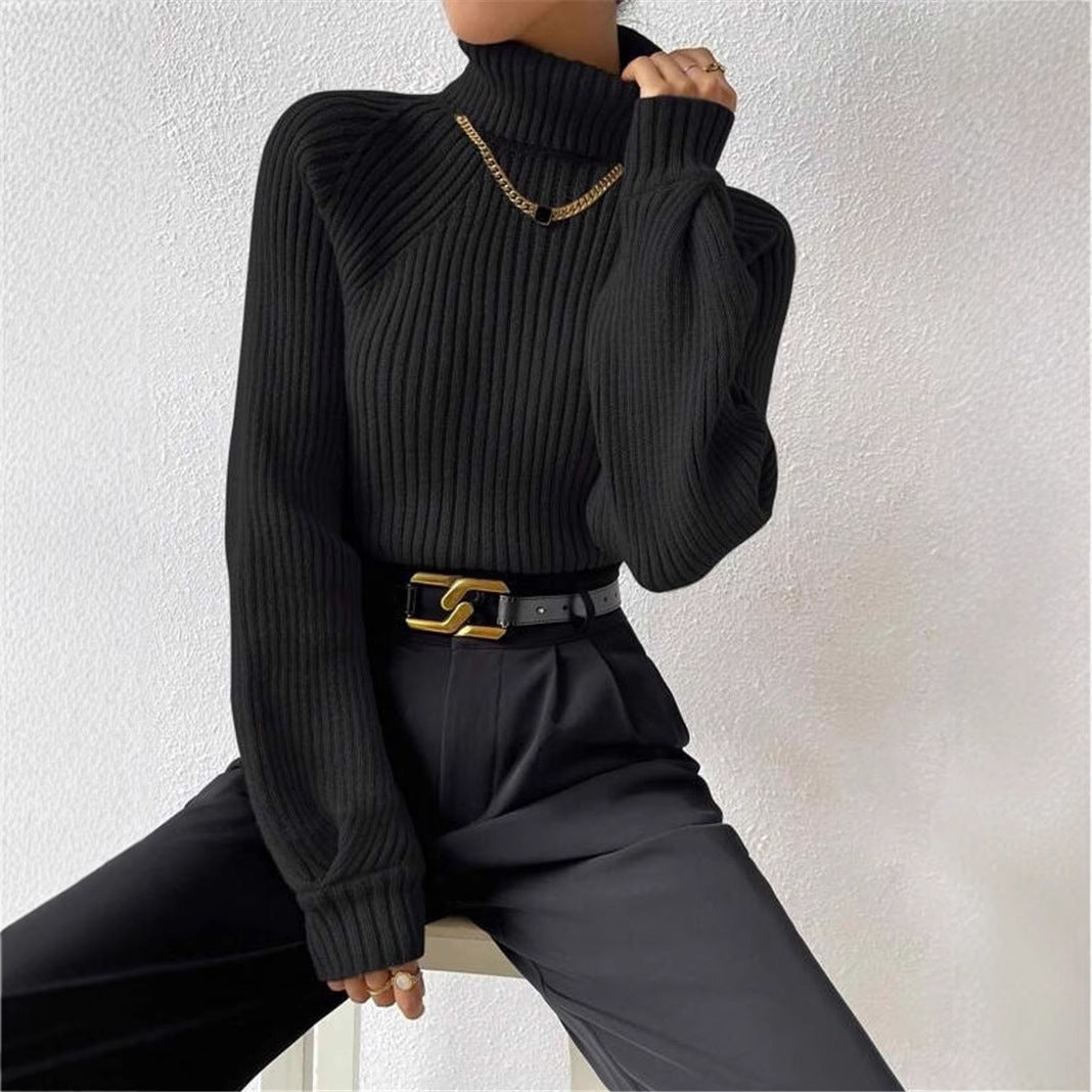 Damen figurbetonter Pullover mit Rippstruktur und Stehkragen Stalluxe