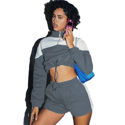 Damen sportliches Zweiteiler-Set mit cropped Jacke und Shorts Stalluxe