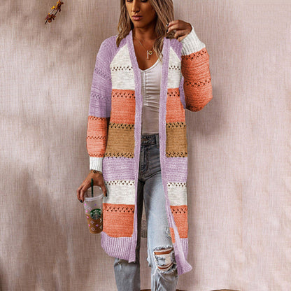 Damen Strickmantel mit modischem Streifenmuster und lässigem Schnitt Stalluxe