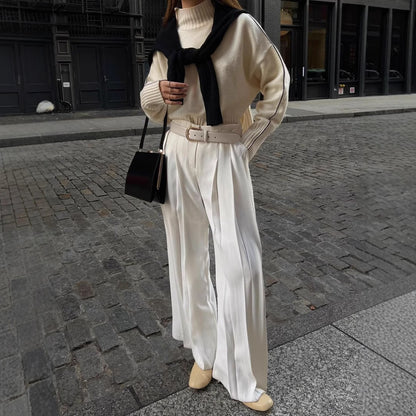 Damen weite Plissee-Hose mit hohem Bund Stalluxe