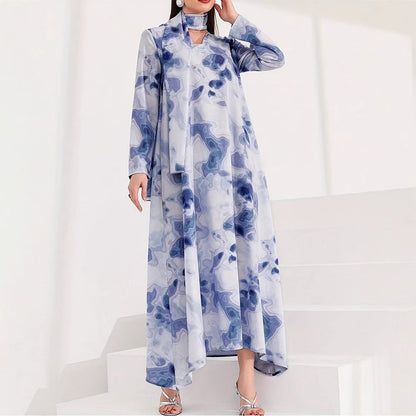 Damen Maxikleid mit kunstvollem Muster und elegantem Stehkragen Stalluxe