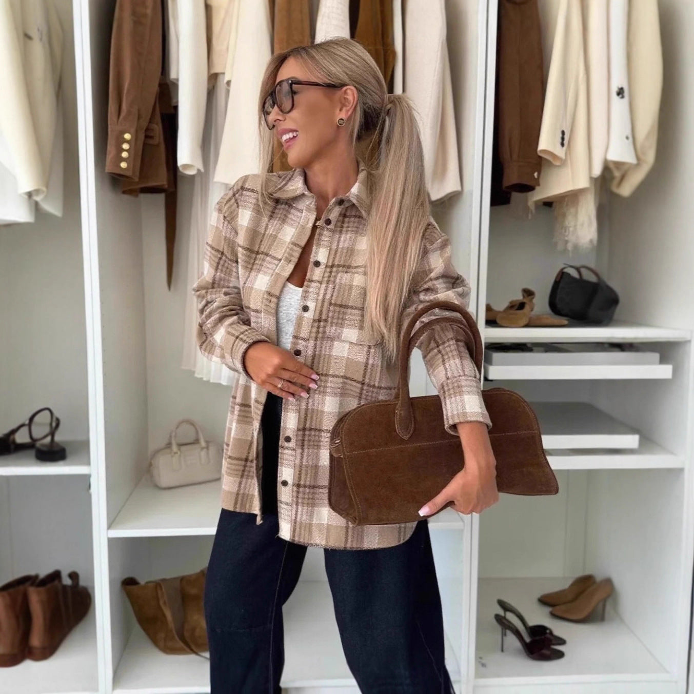 Damen Karierte Overshirt Stalluxe