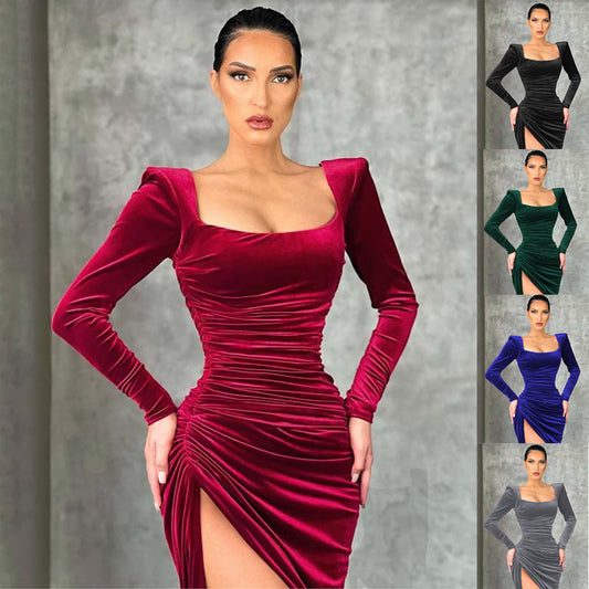 Damen Figurbetontes Wickelkleid mit langem Arm und seitlichem Schlitz Stalluxe