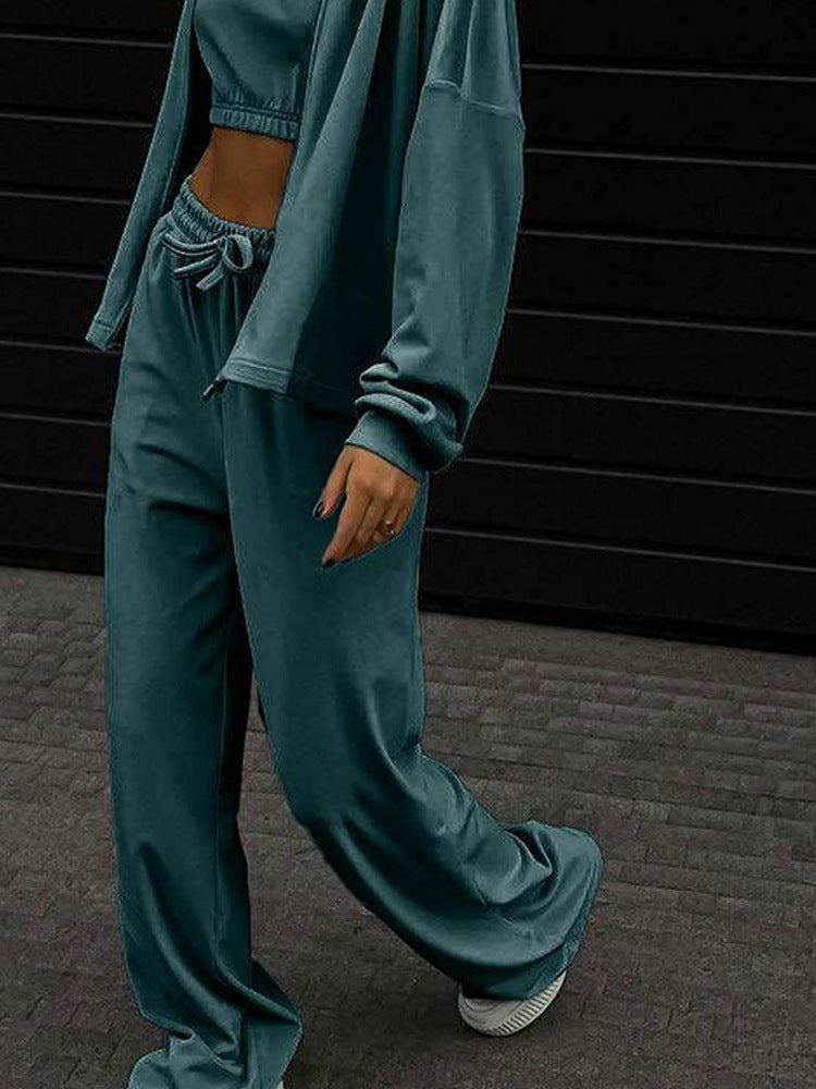 Damen lässiges Sport-Set mit cropped Oberteil und weiten Hosen Stalluxe
