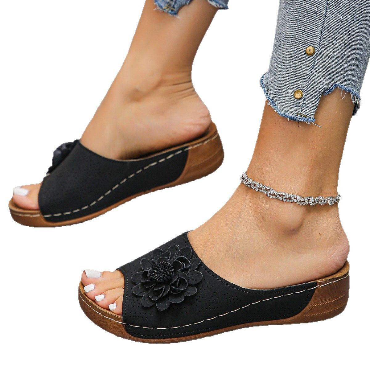 Damen bequeme und elegante Riemchen-Pantoletten mit floralem Design Stalluxe