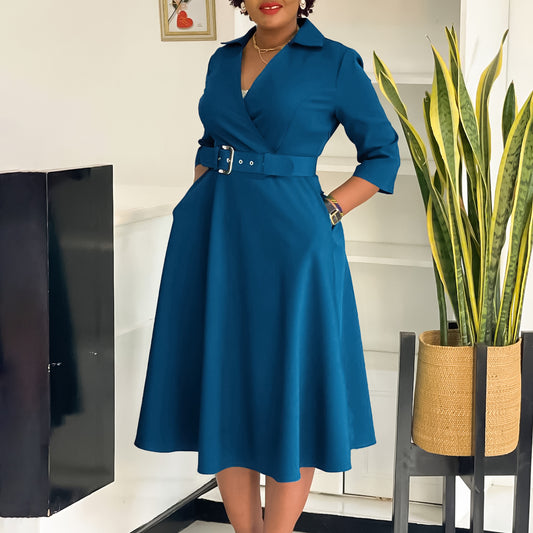 Damen Wickelkleid mit tailliertem Gürtel und schwingendem Rock Stalluxe