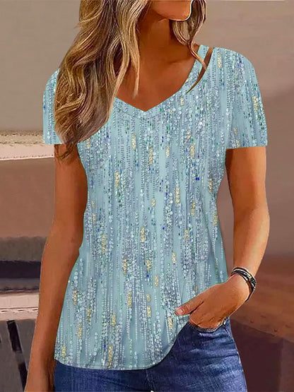 Damen V-Ausschnitt T-Shirt mit Glitzer-Detail und lockerer Passform Stalluxe