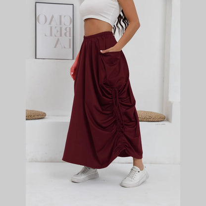 Damen lange Oversize-Rock mit Taschen und Raffung Stalluxe