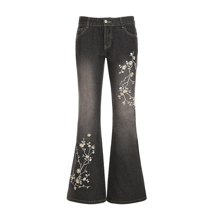Damen ausgestellte Jeans mit floralem Design Stalluxe