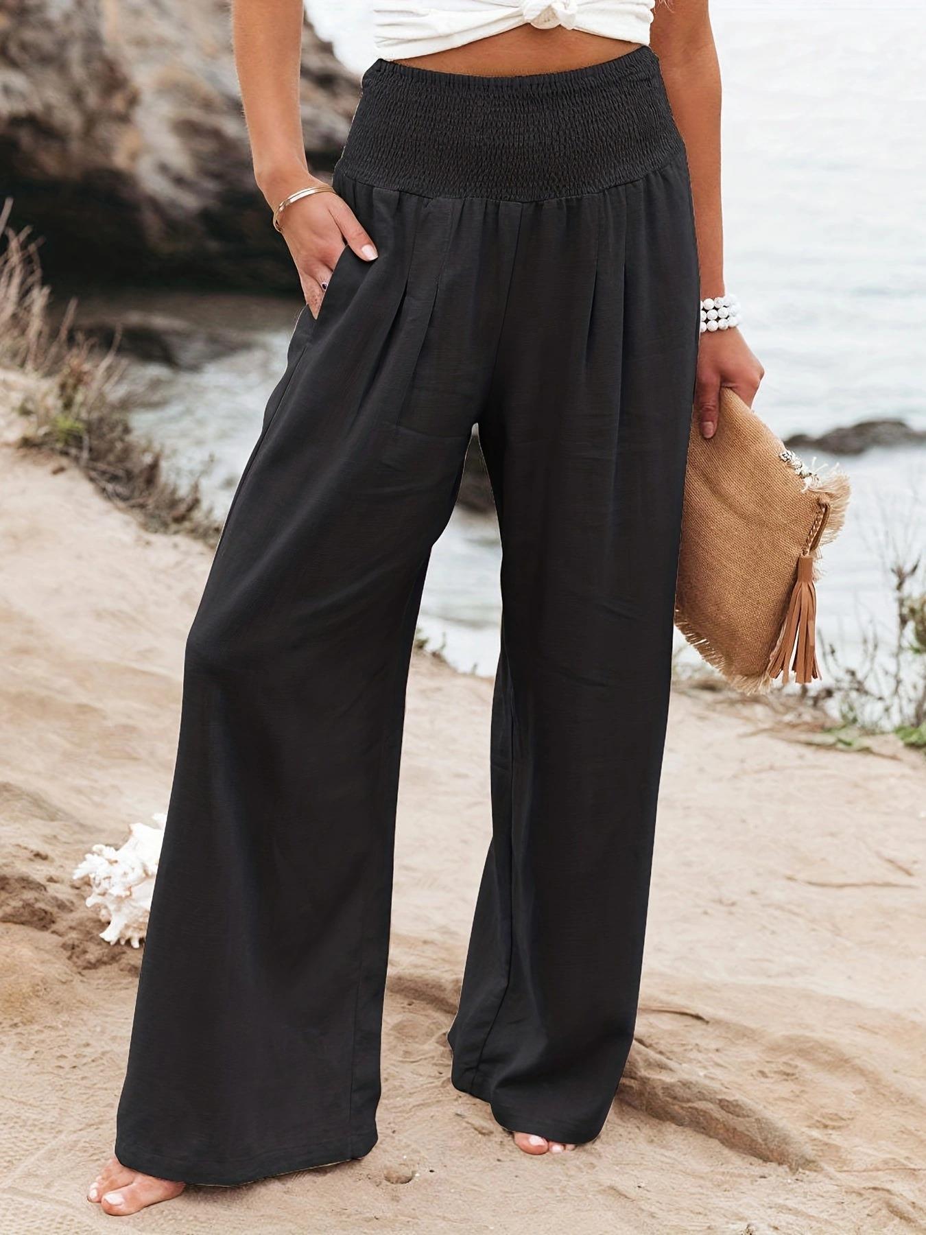 Damen weite Sommerhose mit elastischem Taillenbund und bequemen Taschen Stalluxe