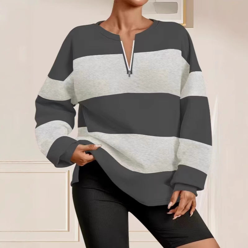 Damen modischer Sweatpullover mit Reißverschluss und gestreiftem Design Stalluxe