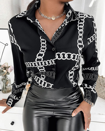 Damen Schicke Druckbluse mit modischem Kragen und figurbetonendem Schnitt Stalluxe