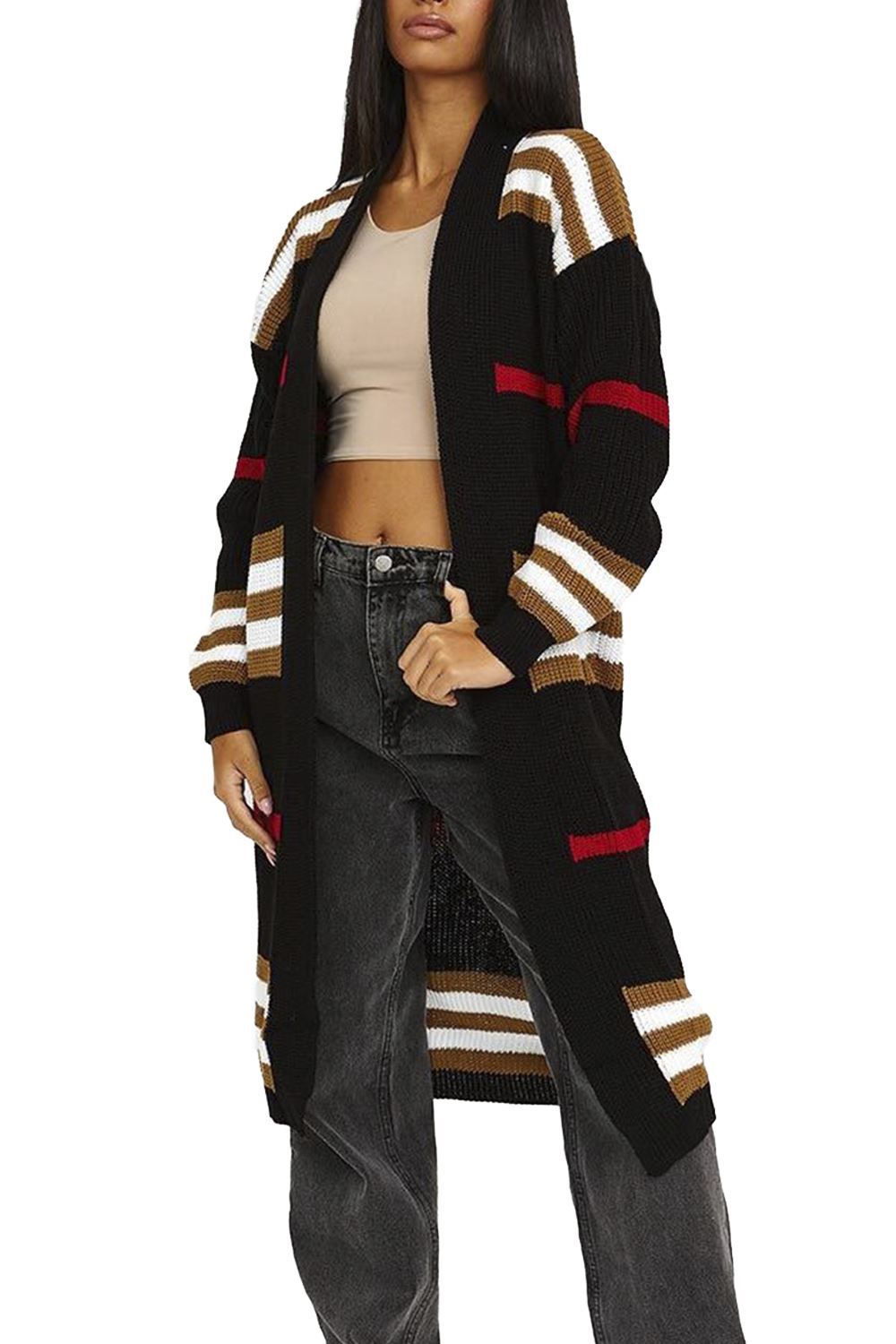 Damen Langstrickjacke im trendigen Streifenmuster Stalluxe