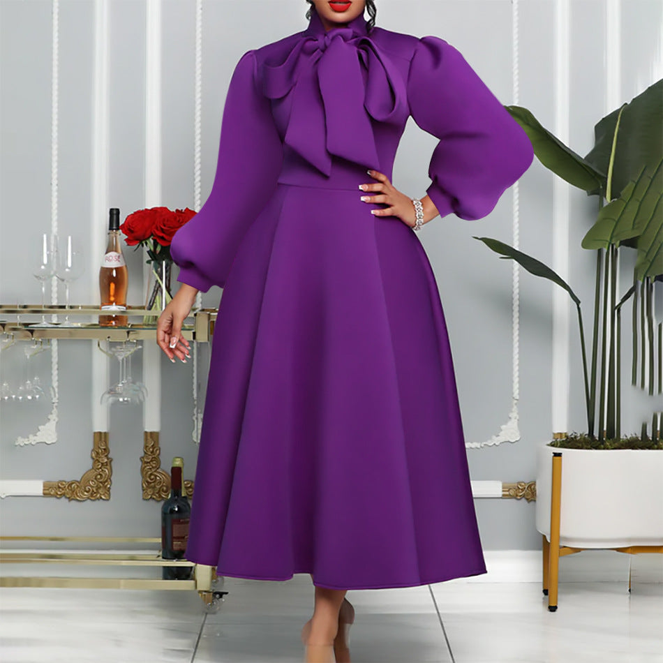 Damen Maxikleid mit voluminösen Ärmeln und eleganten Schleifendetails Stalluxe
