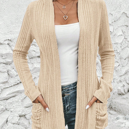 Damen Longcardigan mit feiner Rippstruktur und praktischen Taschen Stalluxe