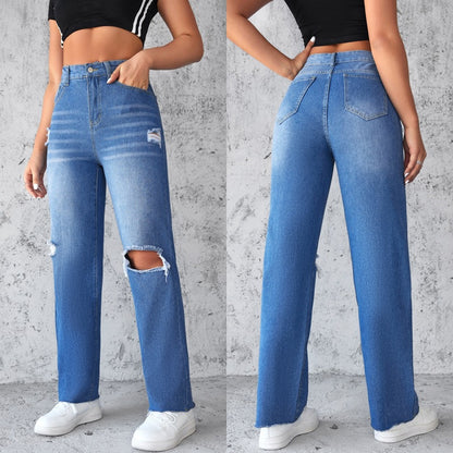 Damen Schlagjeans mit hohen Beinöffnungen und modischen Destroyed-Details Stalluxe