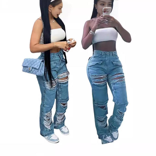 Damen Destroyed Jeans im lässigen Schnitt mit praktischen Taschen Stalluxe