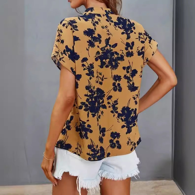 Damen lässige Bluse mit floralem Muster und kurzer Knopfleiste Stalluxe