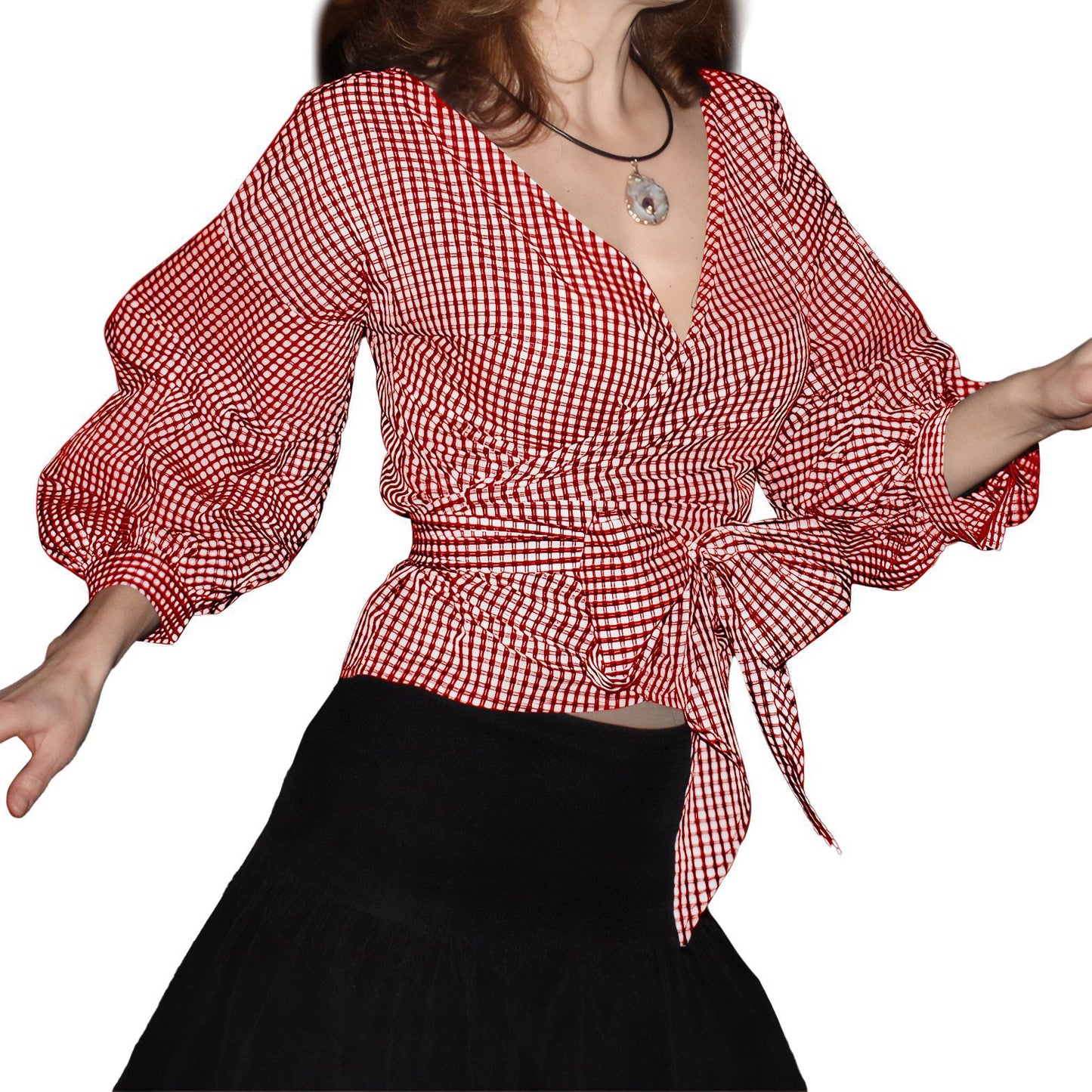 Damen Wickelbluse mit Rüschenärmel Stalluxe