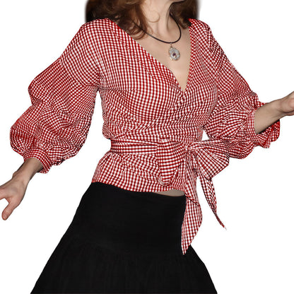 Damen Wickelbluse mit Rüschenärmel Stalluxe