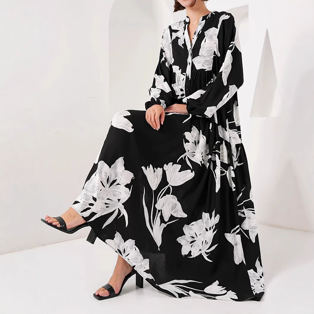 Damen Maxikleid mit floralem Print und elegantem Knopfdesign Stalluxe