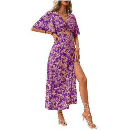 Damen Maxikleid mit floralem Cut-Out und seitlichem Schlitz Stalluxe