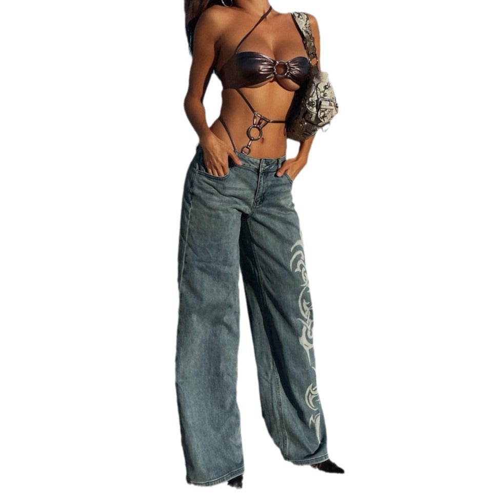 Damen Weit geschnittene Jeans mit einzigartigen Verzierungselementen Stalluxe