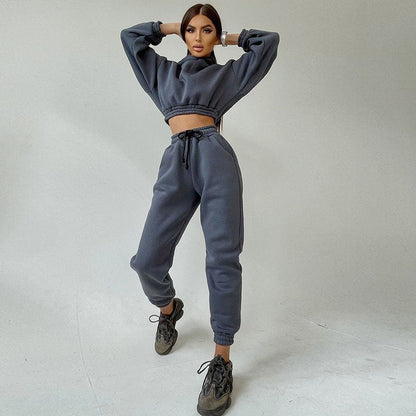 Damen trendiges Sweat-Set mit cropped Oberteil und elastischem Bund Stalluxe