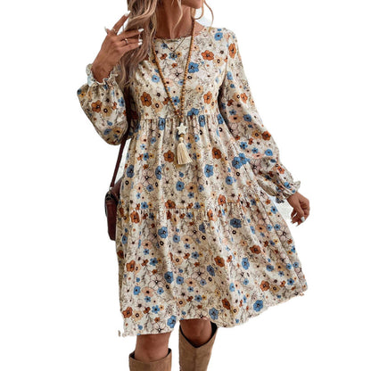 Damen Luftiges Blumenkleid mit Rüschendetails und Ballonärmeln Stalluxe