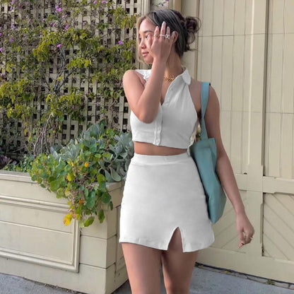 Damen figurbetontes Crop-Top und Rock Twin-Set Stalluxe