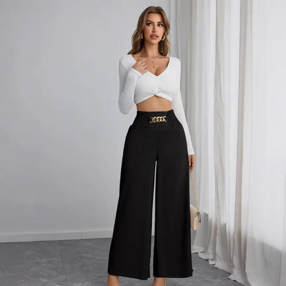 Damen Weit geschnittene Palazzo-Hose mit dekorativem Bund Stalluxe