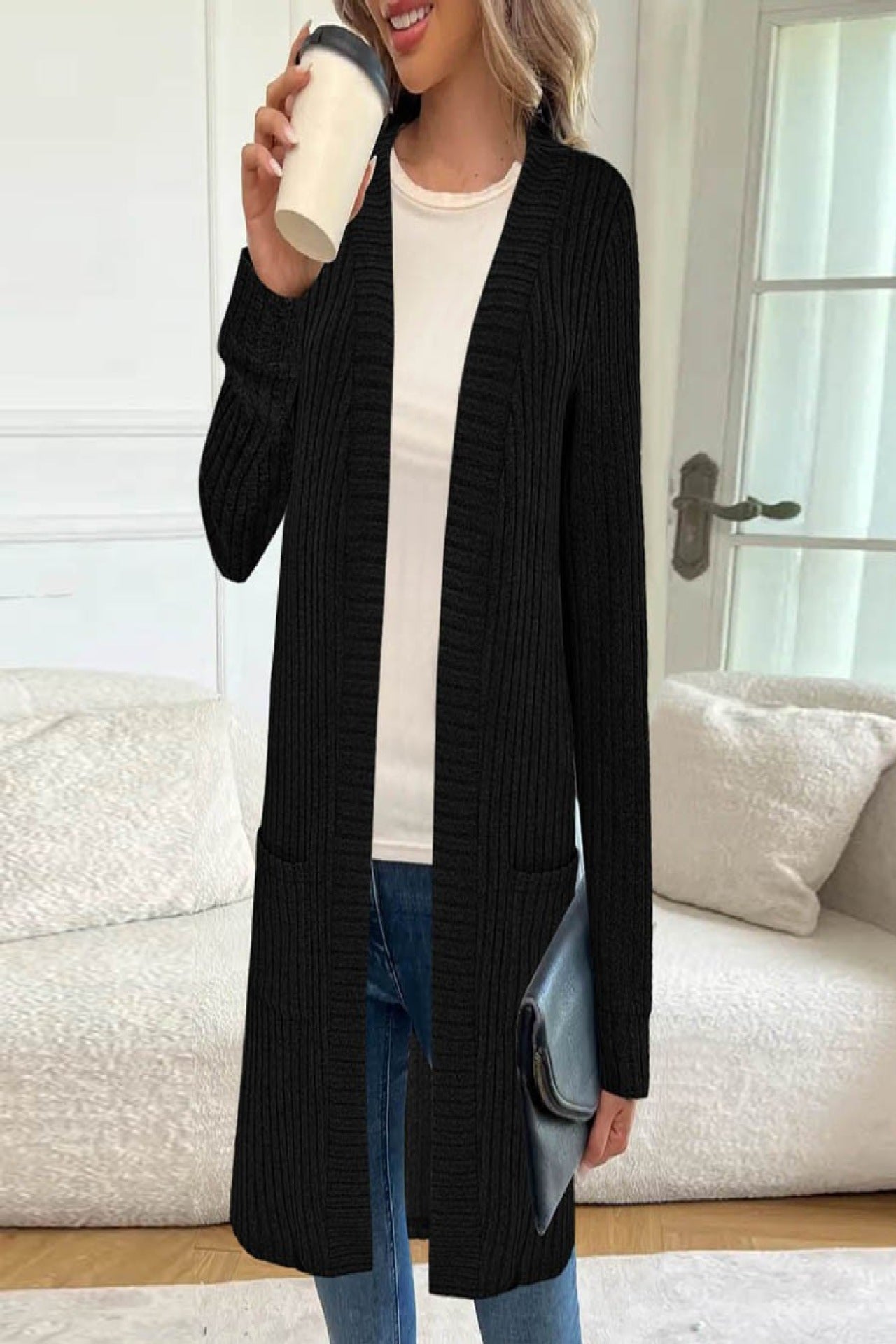 Damen Strickjacke mit asymmetrischem Saum und praktischen Taschen Stalluxe