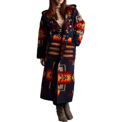 Damen modischer Langmantel mit geometrischem Muster und großem Kragen Stalluxe