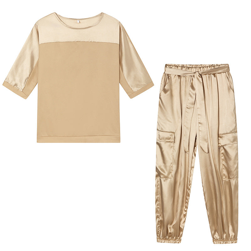 Damen Satin-Sportanzug mit lässigem Schnitt und Taschen Stalluxe
