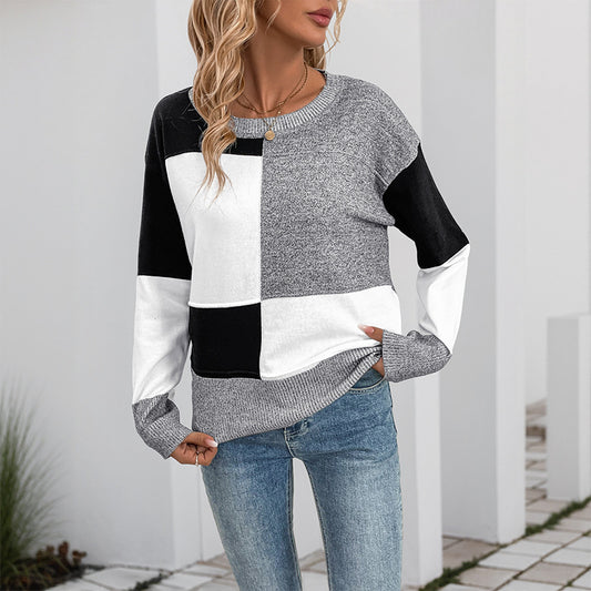 Damen modischer Pullover mit geometrischem Farbblockdesign Stalluxe