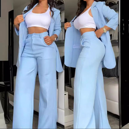 Damen elegantes Blazer- und Hosen-Set mit weitem Schnitt Stalluxe