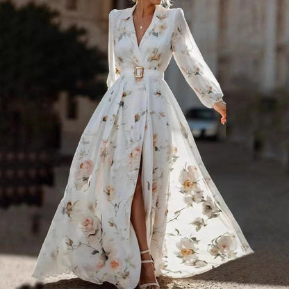 Damen Elegantes Maxikleid mit floralen Applikationen und tiefem V-Ausschnitt Stalluxe